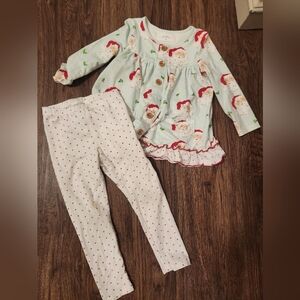 Sweet Honey Santa Print Outfit with Polka Dot Leggings
